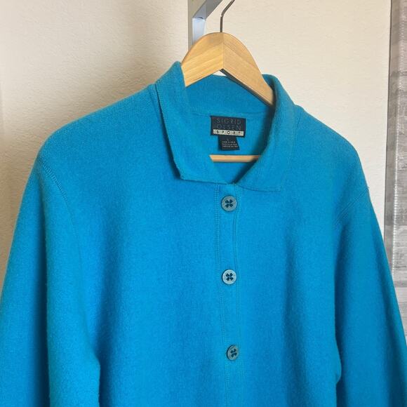 Sigrid Olsen Sport Turquoise Blue Lambs Wool Long Sleeve Lightweight Jacket LG - Picture 3 of 5